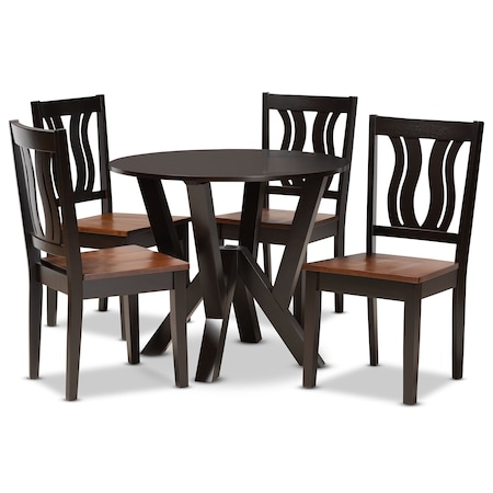 Baxton Studio Noelia Modern Two-Tone Dark Brown and Walnut Brown Finished Wood 5-PC Dining Set 177-11380-10900-Zoro